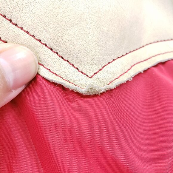 Vintage Denver Down Multicolor Leather n Nylon Puff Jacket Vest Goose Down Fill - Picture 13 of 16